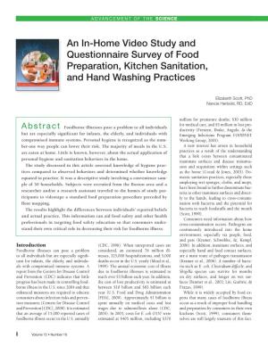 An In-Home Video Study and Questionnaire Survey of Food Preparation, Kitchen Sanitation, and Hand Washing Practices