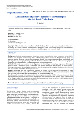 A Clinical Study of Geriatric Dermatoses in Dharmapuri District, Tamil Nadu, India