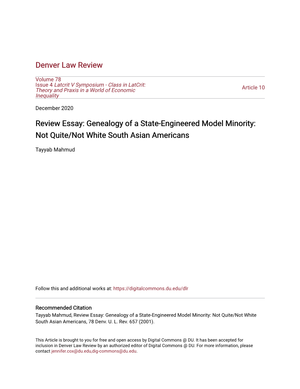 Genealogy of a State-Engineered Model Minority: Not Quite/Not White South Asian Americans