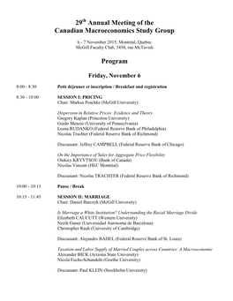 29 Annual Meeting of the Canadian Macroeconomics Study Group