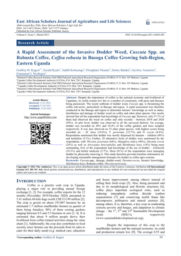 A Rapid Assessment of the Invasive Dodder Weed, Cuscuta Spp. on Robusta Coffee, Coffea Robusta in Busoga Coffee Growing Sub-Region, Eastern Uganda