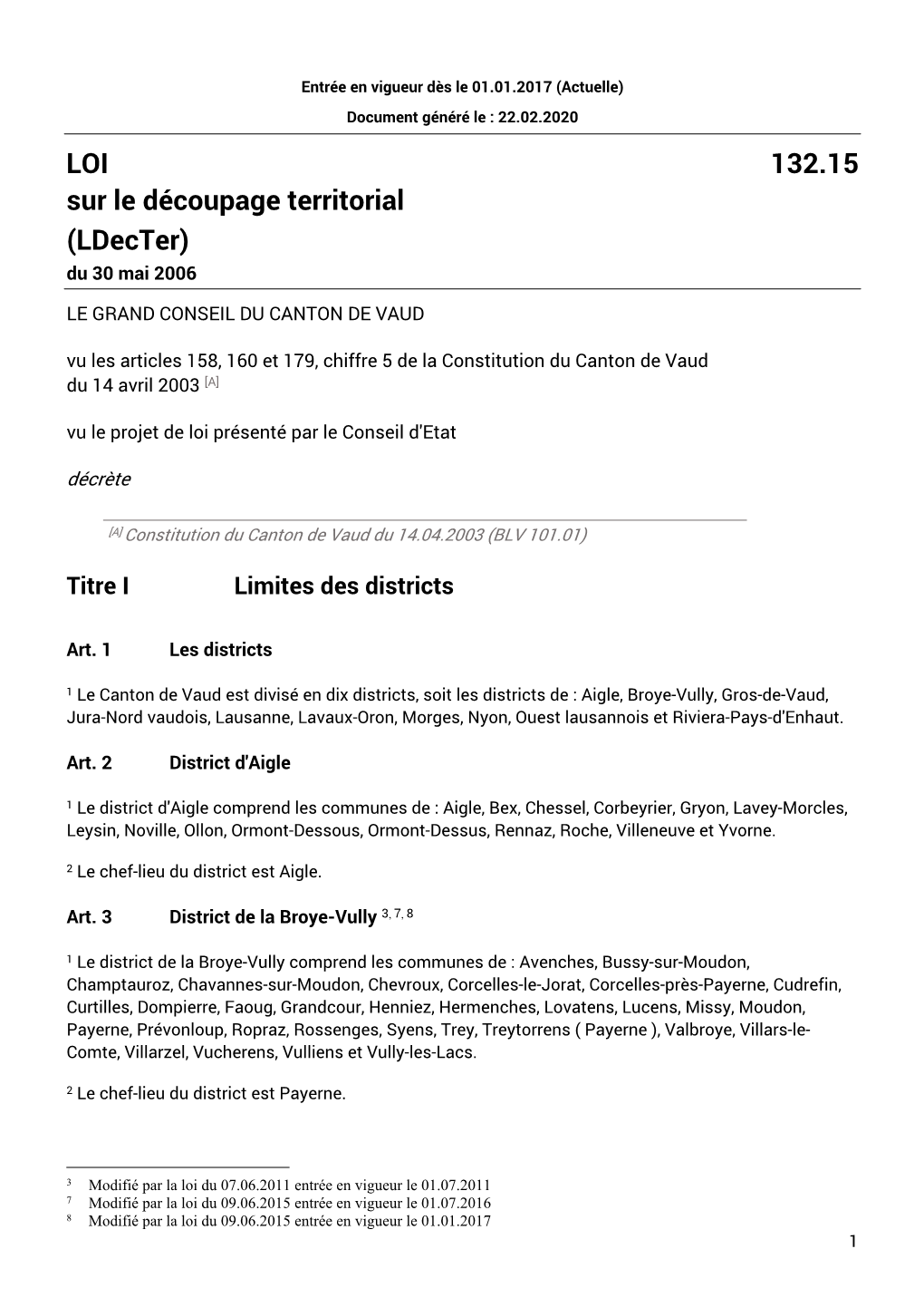 LOI 132.15 Sur Le Découpage Territorial (Ldecter) Du 30 Mai 2006