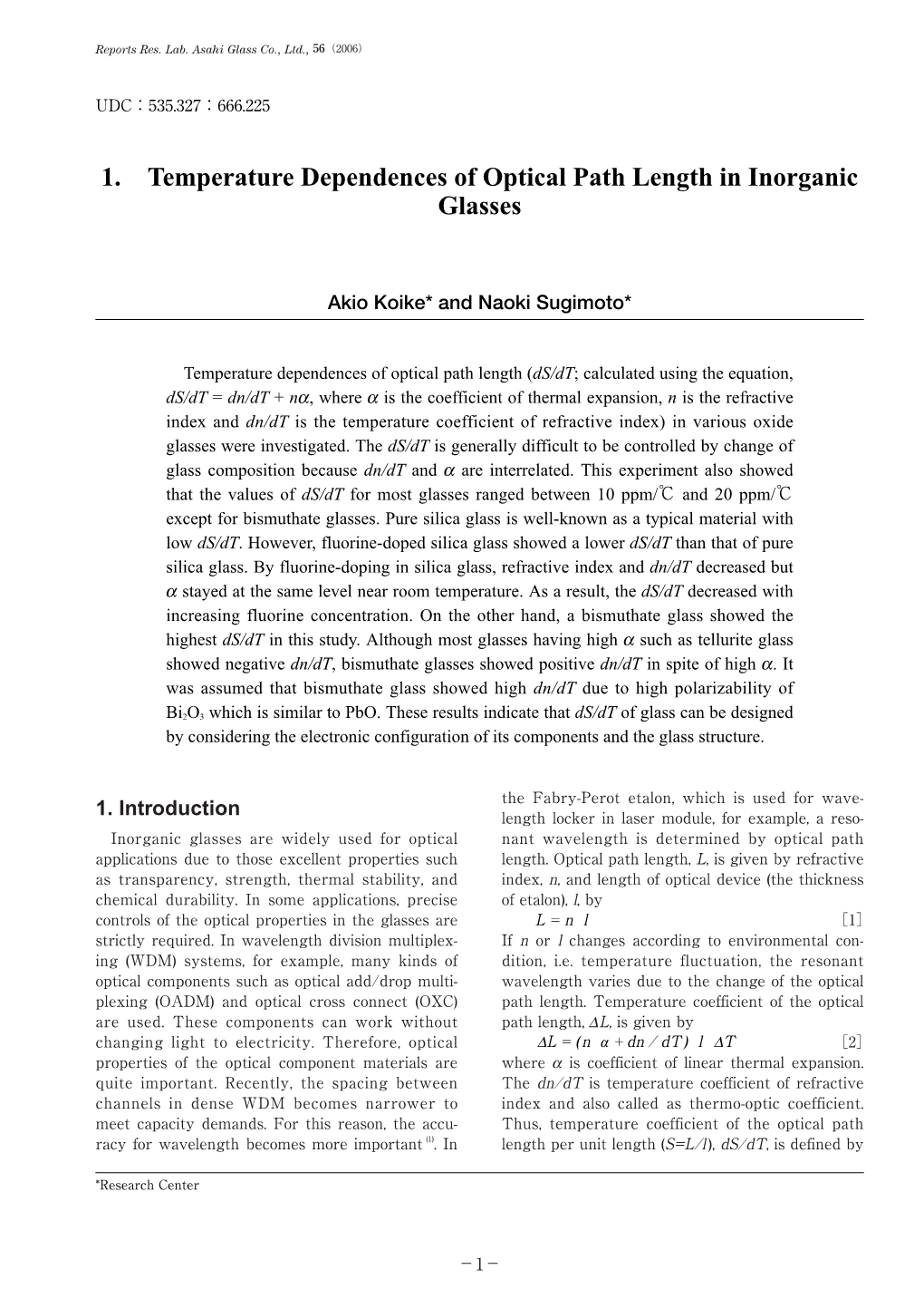 Temperature Dependences of Optical Path Length in Inorganic Glasses