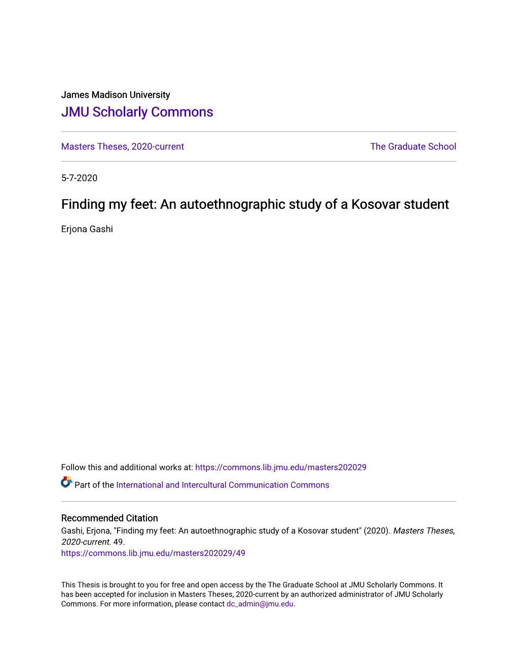 An Autoethnographic Study of a Kosovar Student