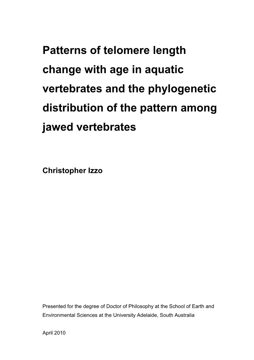 Patterns of Telomere Length Change with Age in Aquatic Vertebrates and the Phylogenetic Distribution of the Pattern Among Jawed Vertebrates