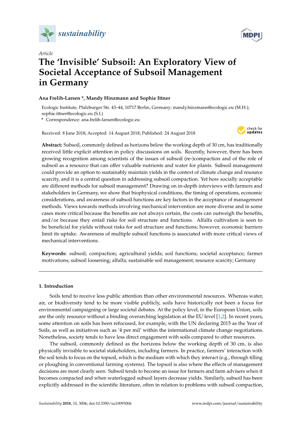 Subsoil: an Exploratory View of Societal Acceptance of Subsoil Management in Germany