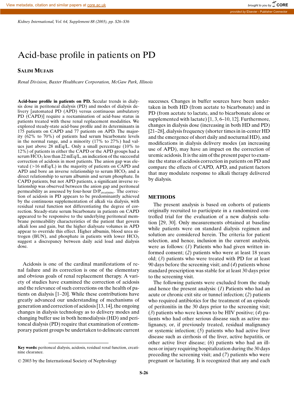 Acid-Base Profile in Patients on PD