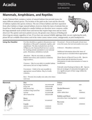 Acadia Mammals, Amphibians, and Reptiles