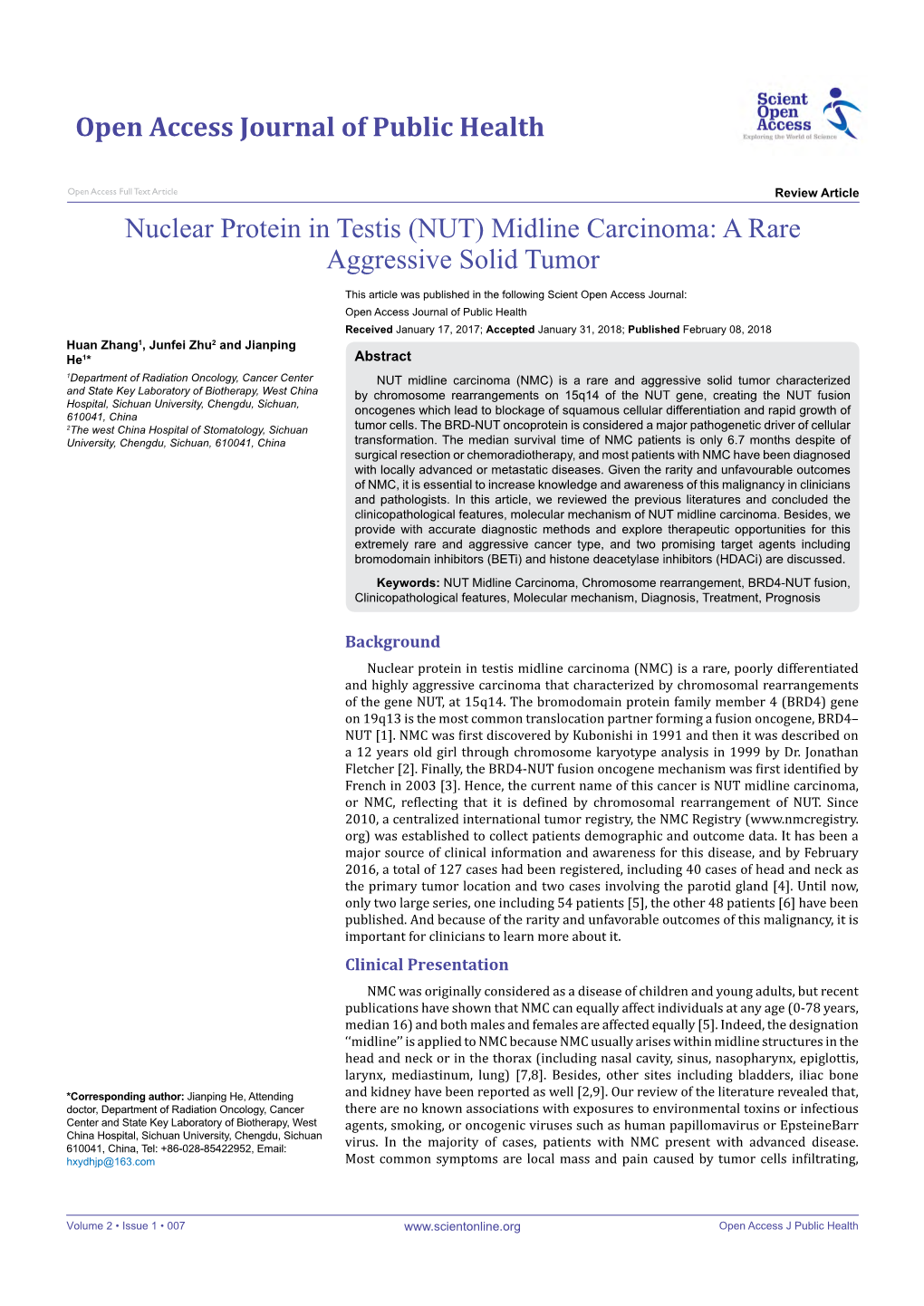 (NUT) Midline Carcinoma: a Rare Aggressive Solid Tumor