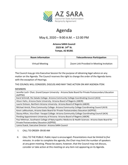Agenda May 6, 2020 – 9:00 A.M