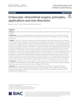 Endoscopic Vitreoretinal Surgery: Principles, Applications and New Directions Radwan S
