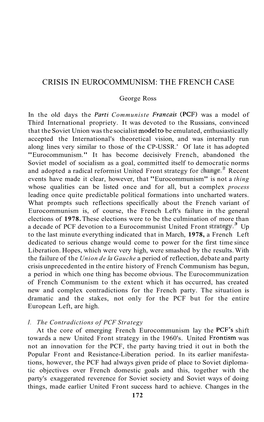 Crisis in Eurocommunism: the French Case