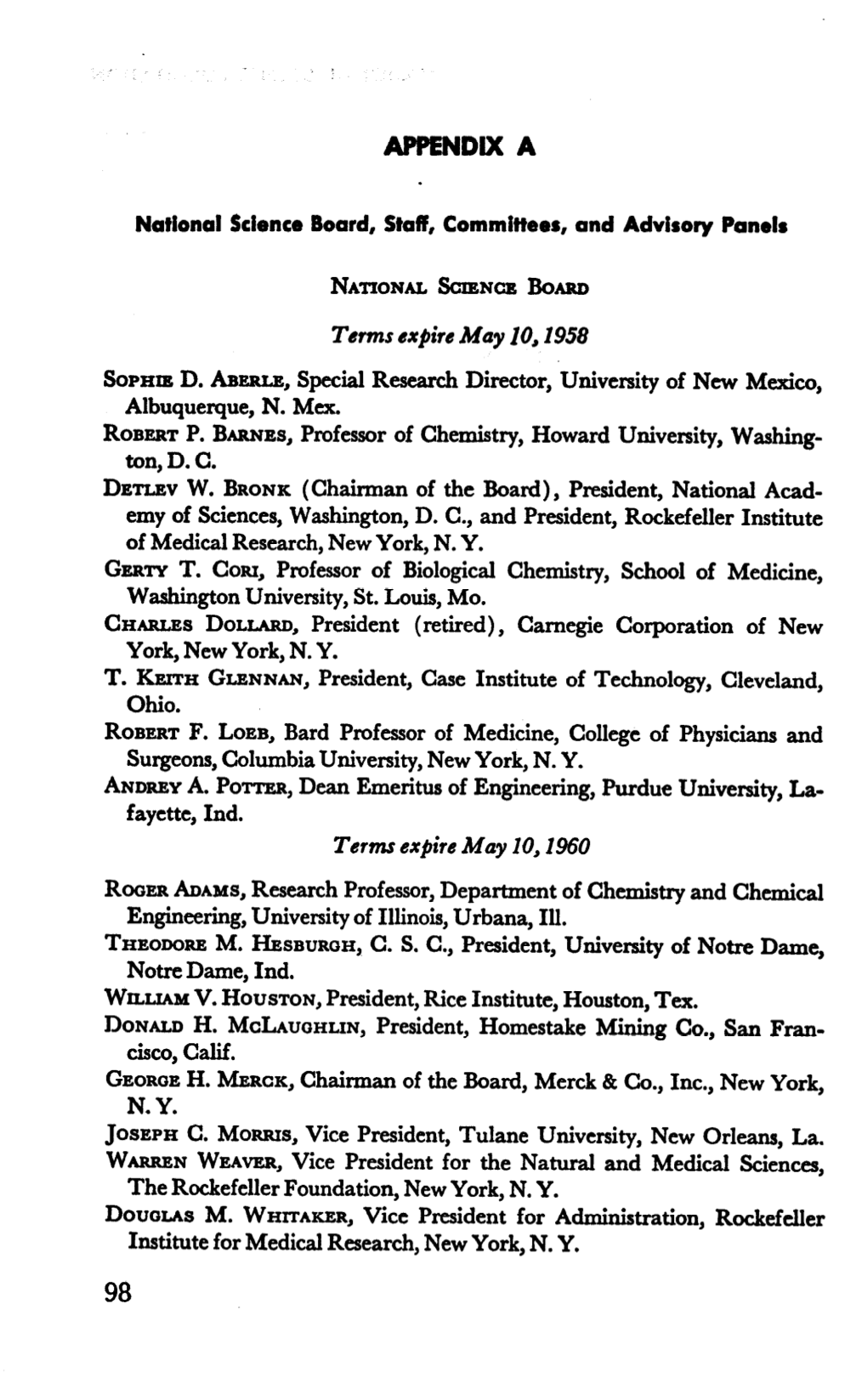 National Science Board, Staff, Committees, and Advisory Panels