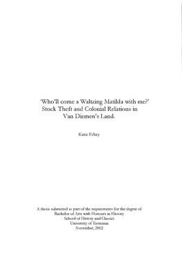 ' Stock Theft and Colonial Relations in Van Diemen's Land