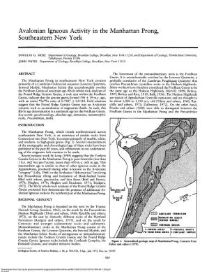 Avalonian Igneous Activity in the Manhattan Prong, Southeastern New York