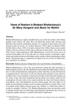 Views of Realism in Bhabani Bhattacharya's So Many Hungers! and Music for Mohini