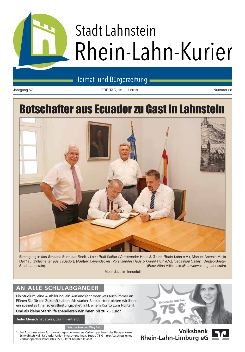 Stadt Lahnstein Rhein-Lahn-Kurier Heimat- Und Bürgerzeitung Jahrgang 57 FREITAG, 12