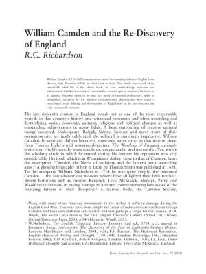 William Camden and the Re-Discovery of England R.C