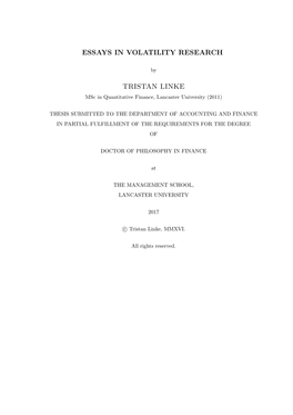 Essays in Volatility Research Tristan Linke