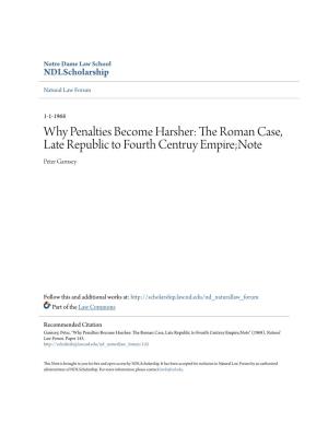 Why Penalties Become Harsher: the Roman Case, Late Republic to Fourth Centruy Empire;Note Peter Garnsey