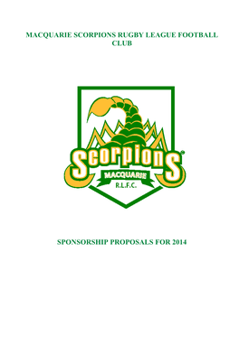 Macquarie Scorpions Rugby League Football Club Sponsorship Proposals for 2014