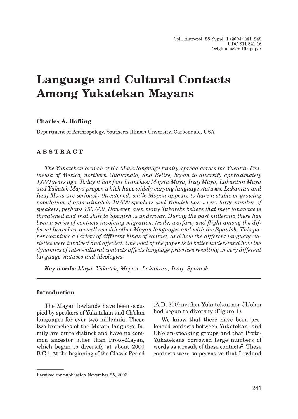 Language and Cultural Contacts Among Yukatekan Mayans