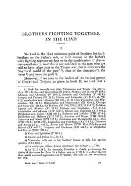 Brothers Fighting Together in the Iliad