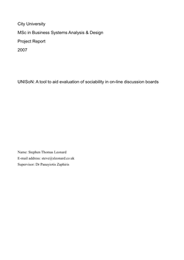 Project Report for Msc in Business Systems Analysis & Design
