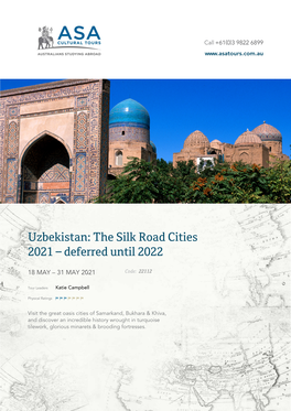 Uzbekistan: the Silk Road Cities 2021 – Deferred Until 2022
