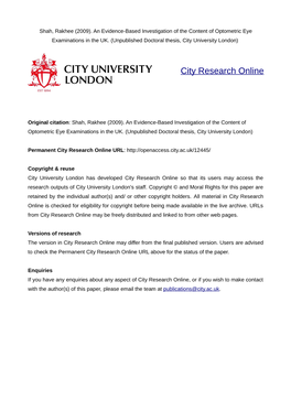 An Evidence-Based Investigation of the Content of Optometric Eye Examinations in the UK