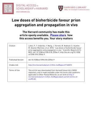 Low Doses of Bioherbicide Favour Prion Aggregation and Propagation in Vivo