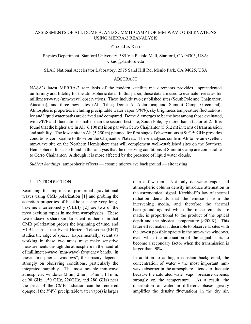 Assessments of Ali, Dome A, and Summit Camp for Mm-Wave Observations Using Merra-2 Reanalysis