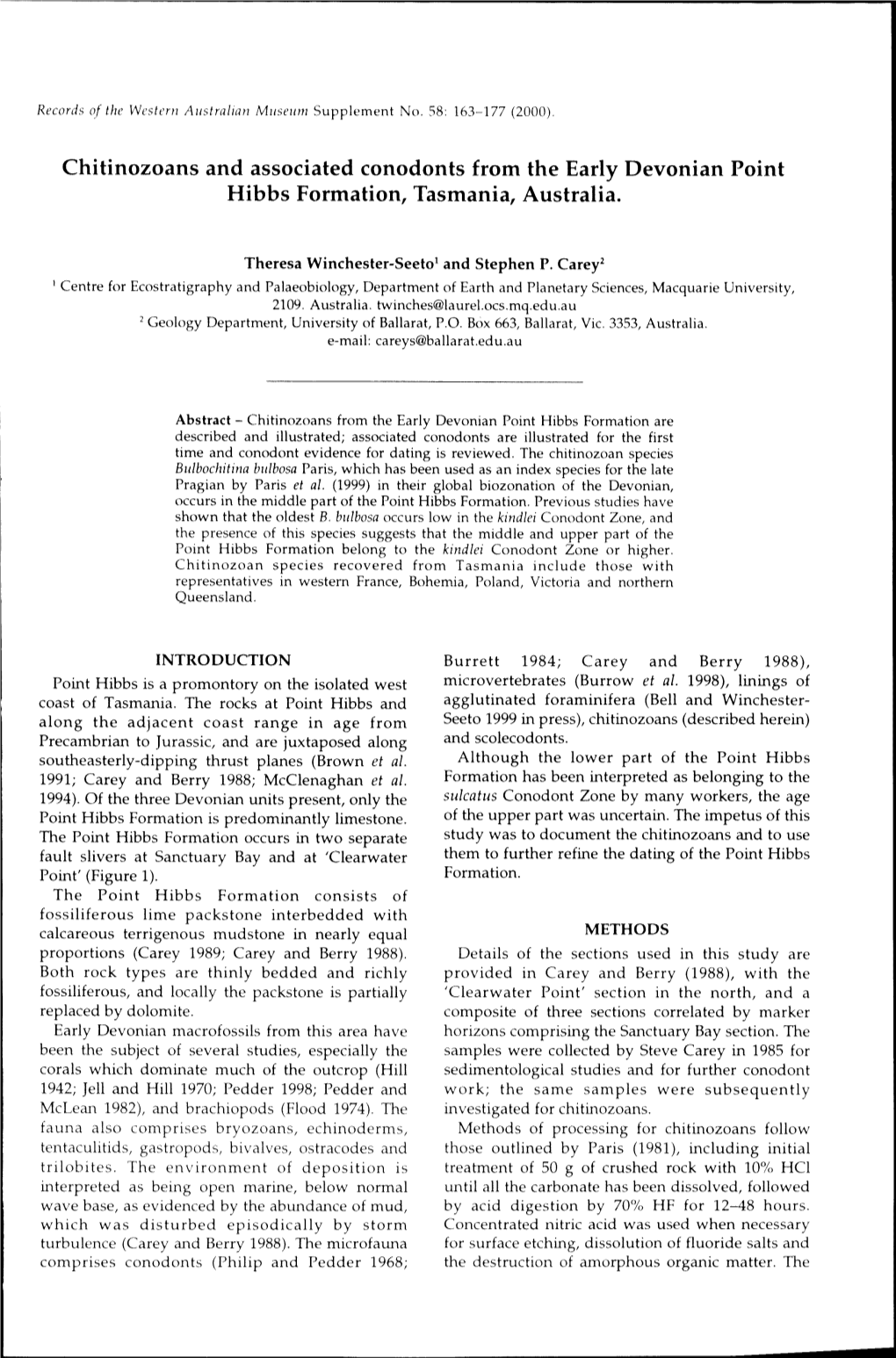 Chitinozoans and Associated Conodonts from the Early Devonian Point Hibbs Formation, Tasmania, Australia