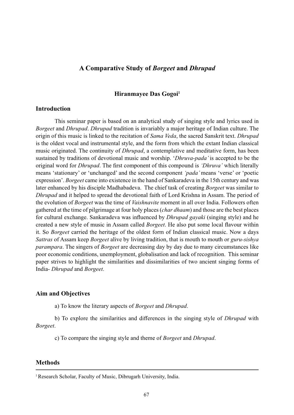 A Comparative Study of Borgeet and Dhrupad