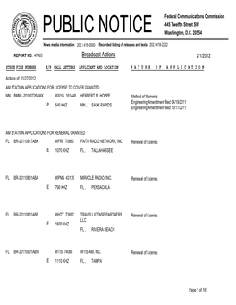 Broadcast Actions 2/1/2012