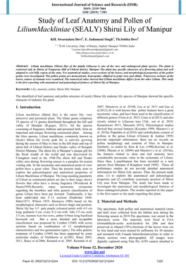 Study of Leaf Anatomy and Pollen of Liliummackliniae (SEALY) Shirui