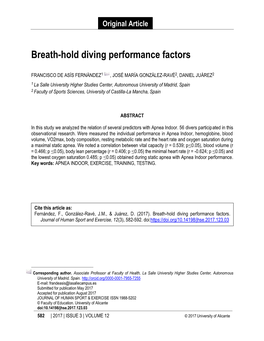 Breath-Hold Diving Performance Factors