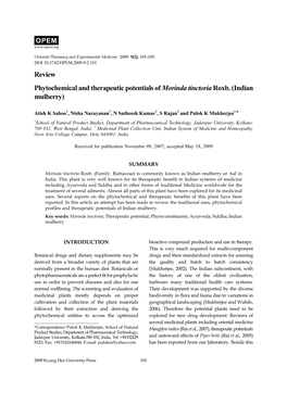 Review Phytochemical and Therapeutic Potentials of Morinda Tinctoria Roxb