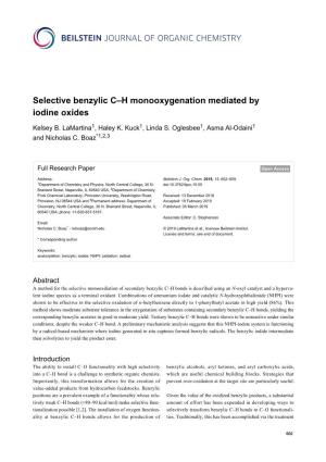 Selective Benzylic C–H Monooxygenation Mediated by Iodine Oxides