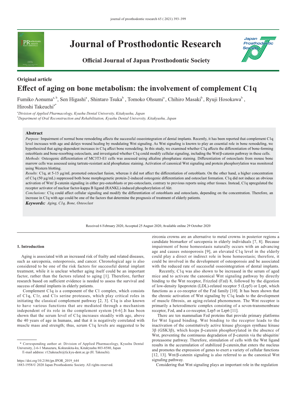 Journal of Prosthodontic Research 65 ( 2021) 393–399