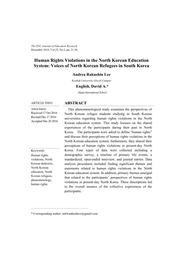 Human Rights Violations in the North Korean Education System: Voices of North Korean Refugees in South Korea