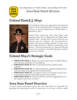 Colonel Patrick J. Hoye Colonel Hoye's Strategic Goals Iowa State