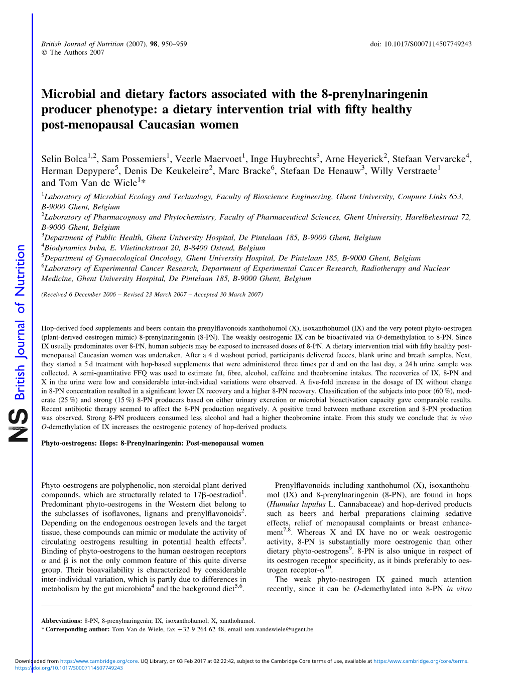 Microbial and Dietary Factors Associated with the 8