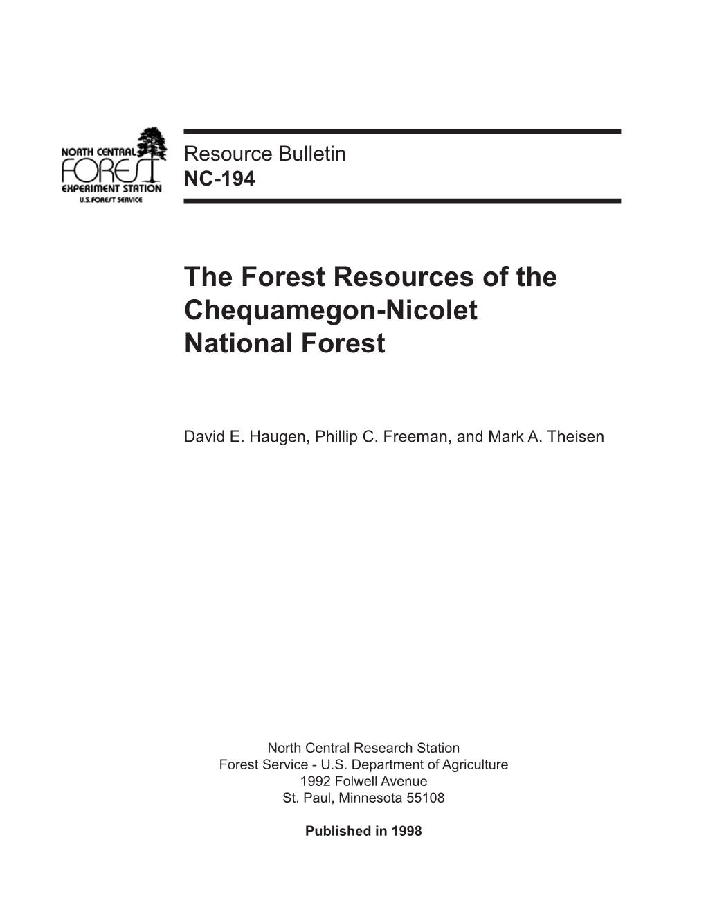 The Forest Resources of the Chequamegon-Nicolet National Forest