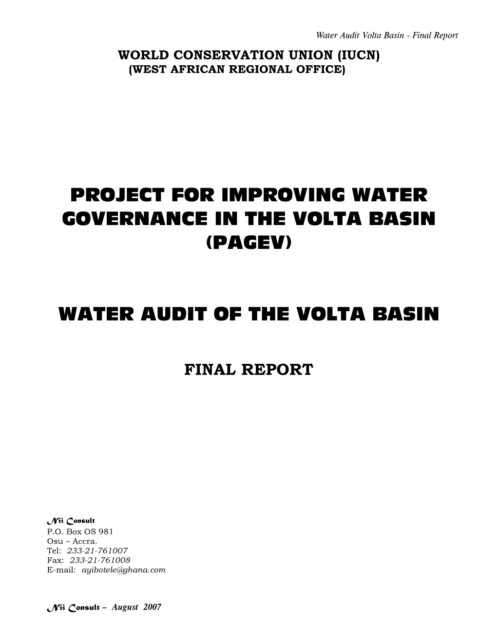 Water Audit of the Volta Basin