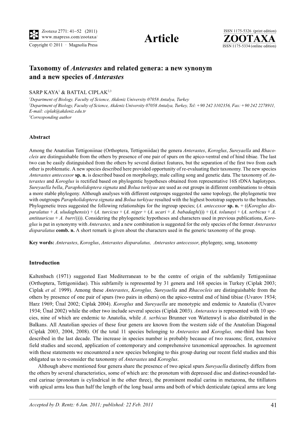 Taxonomy of Anterastes and Related Genera: a New Synonym and a New Species of Anterastes