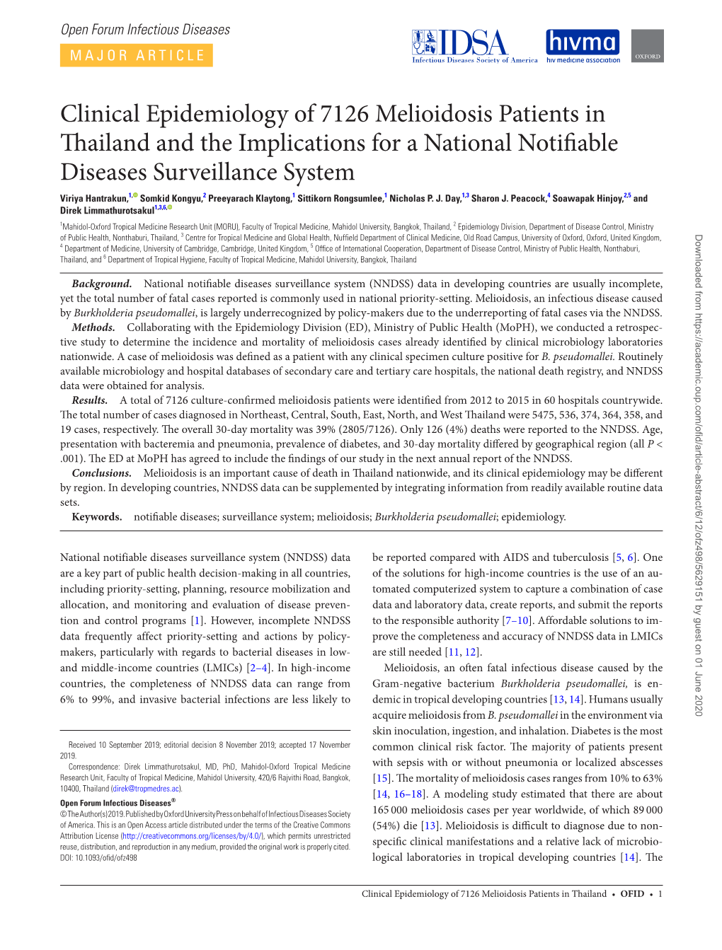 Clinical Epidemiology of 7126 Melioidosis Patients in Thailand and the Implications for a National Notifiable Diseases Surveilla