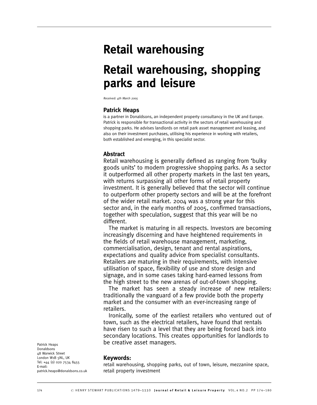 Retail Warehousing Retail Warehousing, Shopping Parks and Leisure