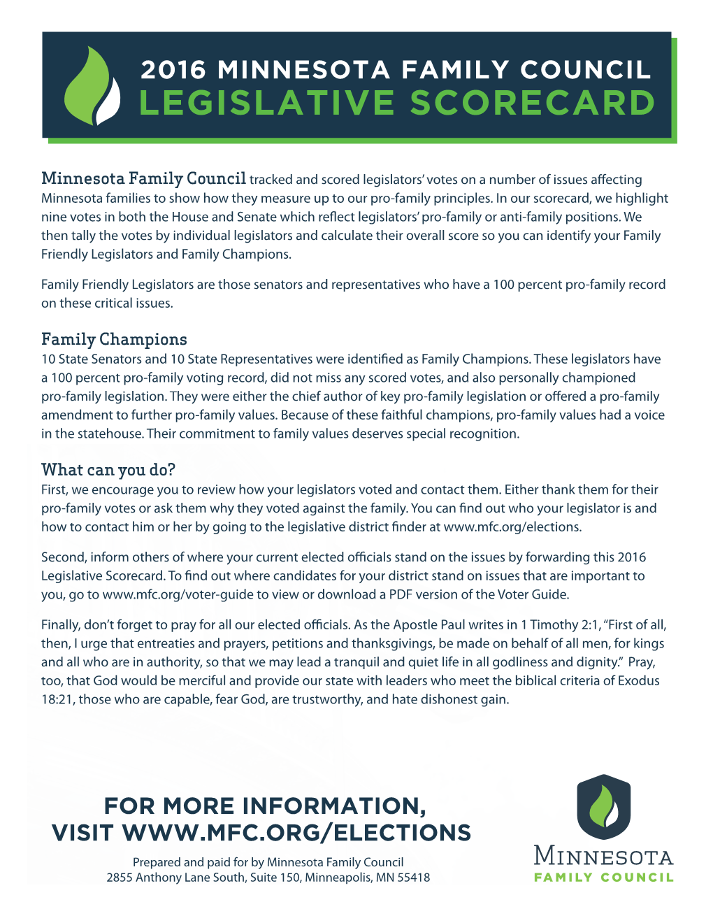 2016 Minnesota Family Council Legislative Scorecard