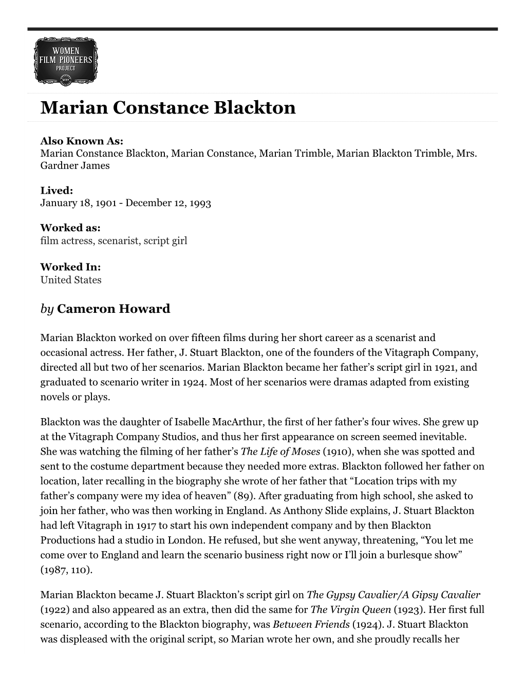 Marian Constance Blackton